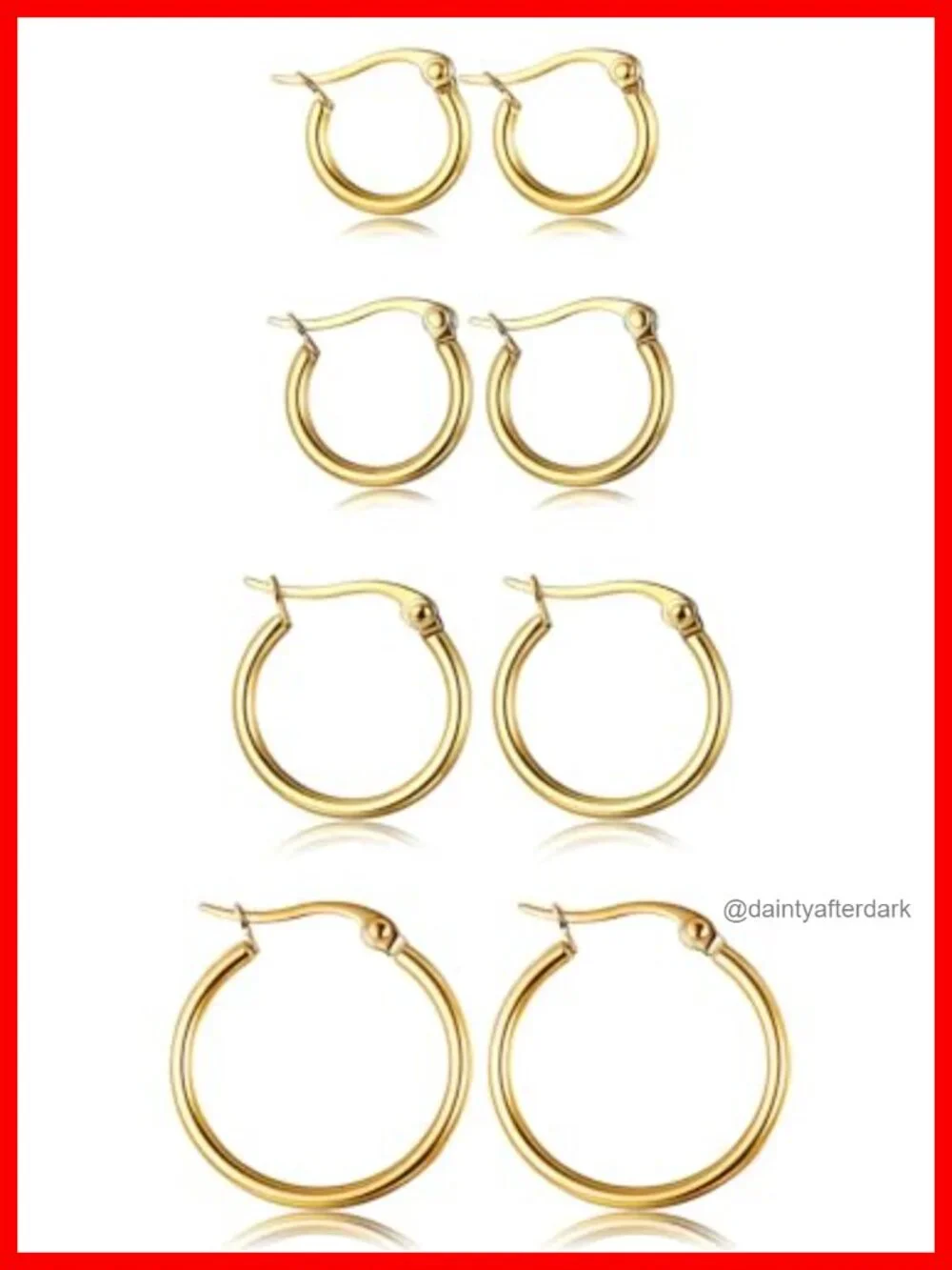 4 Pair Stainless Steel Hoop Earrings Set Gold Plated Hypoallergenic